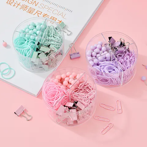Macaroon Farbe Metall Kunststoff Büroklammern Binder Clips Reißzwecken Kombi Große Kapazität Gitter Box Für Büro Schule Universal