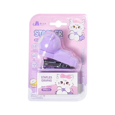 Mini Cartoon Cat Stapler With Staples Macaron Color Portable Handheld Desktop Paper Binder For Students School Office Stationery