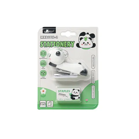 Cute Cartoon Panda Mini Stapler Set Plastic Soft Rubber Animal Shaped Desktop Stapling Binding Tool For School Students Office Supplies