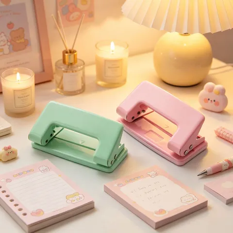 Minimalist Macaron Color Two Hole Puncher Metal Plastic Manual Paper Puncher For Office School Scrapbooking Journaling Stationery
