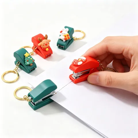 Weihnachten Cartoon Mini Hefter Schlüsselanhänger Tragbare Büro Bindemaschine Studenten Schreibwaren Weihnachtsmann Rentier Schneemann Baum Geschenke