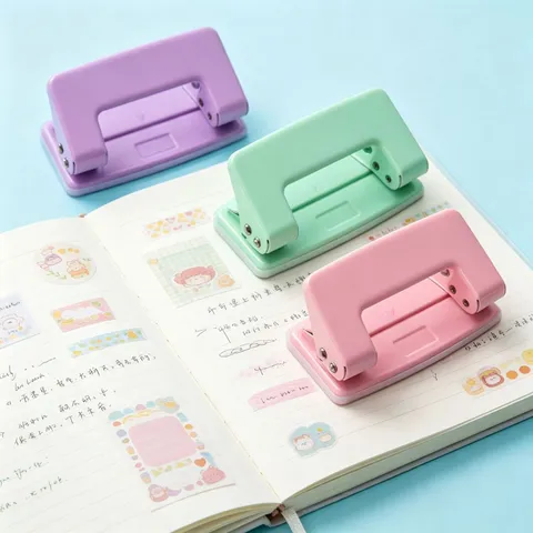 Minimalist Macaron Color Two Hole Puncher Metal Plastic Manual Paper Puncher For Office School Scrapbooking Journaling Stationery