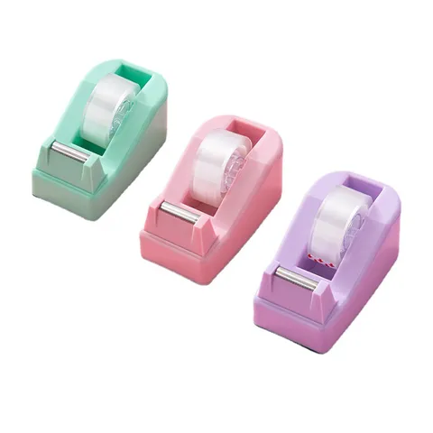 Cute Macaron Plastic Tape Dispenser Set With Sharp Metal Cutter Desktop Adhesive Tape Holder For Office School Journal Supplies