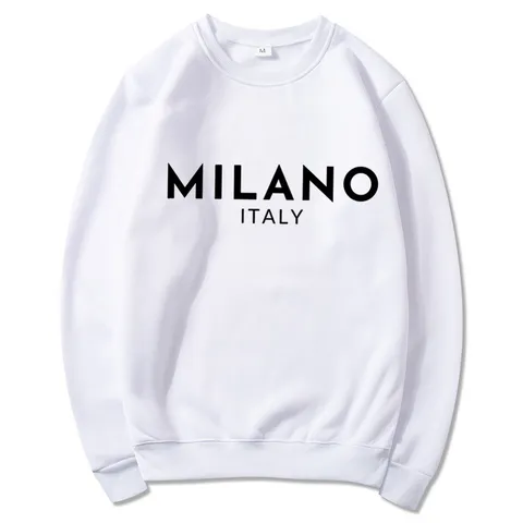 Herren Casual Polyester Fleece Futter Sweatshirt Milano Buchstaben Druck Rundhals Locker Sweatshirt Langarm Top Für Winter