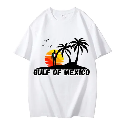 T-Shirt en Coton avec Imprimé Graphique Gulf of Mexico Unisexe Col Rond Ample Manches Courtes Décontracté Vintage Top