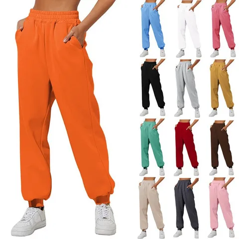 Women High Waisted Loose Joggers Sweatpants With Pockets Casual Solid Color Athletic Sports Pants Comfortable Plus Velvet Warm Bottoms