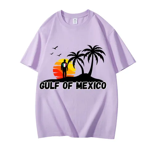 T-Shirt en Coton avec Imprimé Graphique Gulf of Mexico Unisexe Col Rond Ample Manches Courtes Décontracté Vintage Top