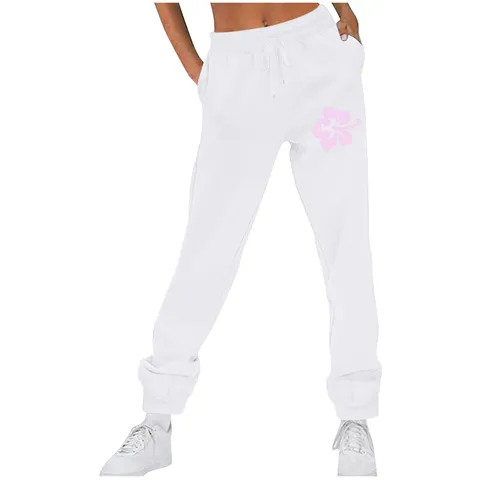 Pantalones Deportivos Sueltos de Cintura Alta para Mujer Cómodos Joggers con Forro Polar Pantalones de Chándal Informales con Estampado Floral con Bolsillos Top And Bottom