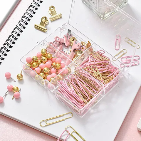 Macaron Color Stationery Combo With Paper Clips Binder Clips Push Pins For Office School Binding Storage Metal Plastic