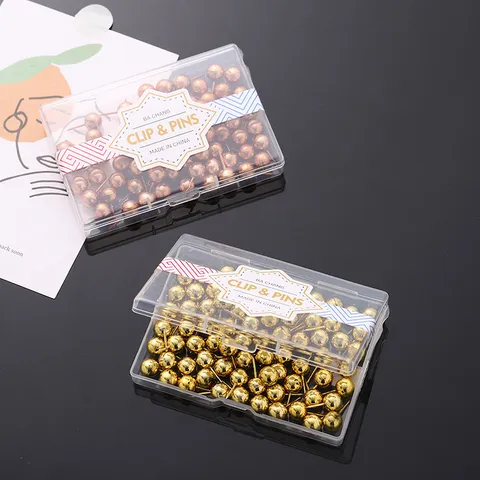 Electroplated Rose Gold Gold Earth Thumbtacks Round Head Metal Push Pins With Storage Box For Cork Board Office Stationery