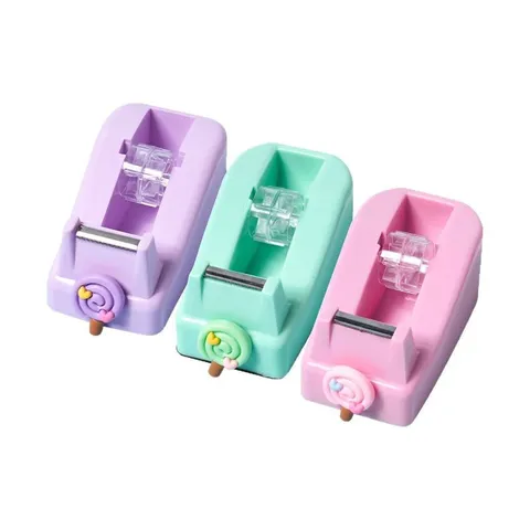 Creative Cartoon Lollipop Tape Dispenser Cute Macaron Color Mini Tape Cutter For Office School Desktop Stationery Supply