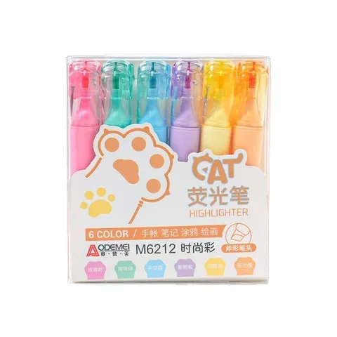 Kawaii Cat Paw Shaped Highlighters Macaron Fluorescent Pens For School Office Students Stationery Supplies Chisel Tip Markers