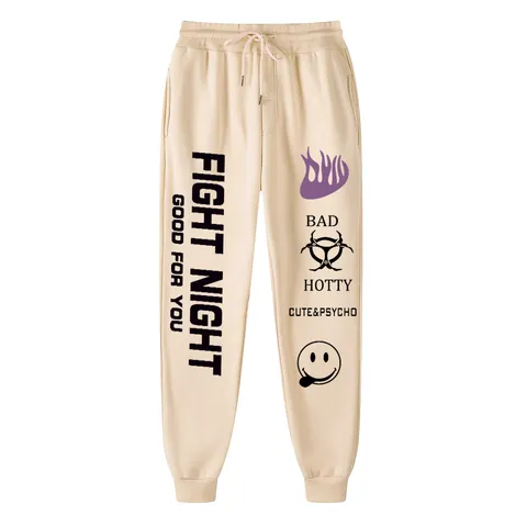Unisex Streetwear Hip Hop Printed Casual Joggers Loose Graphic Sweatpants Drawstring Fleece Cuffed Long Pants For Dance
