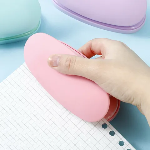 Minimalist Metal Silicone Double Hole Puncher With Ruler Macaron Tone Effortless Desktop Paper Hole Punch Office Binder School Stationery