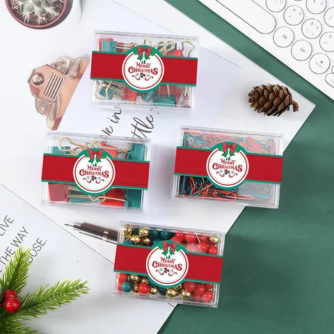 Weihnachten Schreibwaren Set Rot Grün Gold Büroklammern長尾夹Reißzwecken Dekorative Schreibtischzubehör Büro Schule Geschenkbox