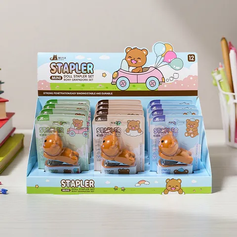 Mini Süßer Bär Hefter Set Tragbarer Cartoon Handhefter Mit Klammern Für Studenten Schule Büro Bindung Schreibwaren