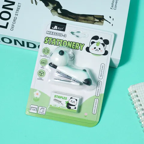 Cute Cartoon Panda Mini Stapler Set Plastic Soft Rubber Animal Shaped Desktop Stapling Binding Tool For School Students Office Supplies