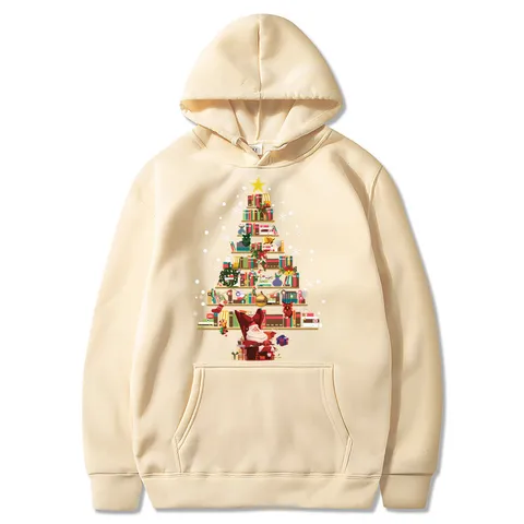 Sweat à Capuche en Molleton Imprimé Sapin de Noël Père Noël Unisexe Décontracté Manches Longues Avec Poche Avant Haut