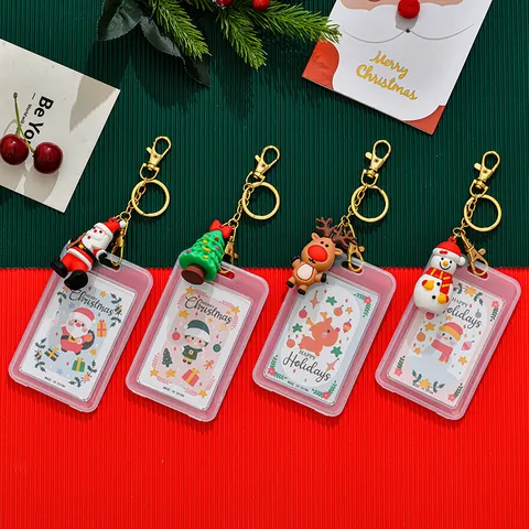 Weihnachten Silikon Kartenhalter Wasserdicht Doppelseitig Transparent ID Kartenhülle Cartoon Gold Metall Schlüsselanhänger Studenten Campus Karten Cover