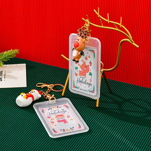 Weihnachten Silikon Kartenhalter Wasserdicht Doppelseitig Transparent ID Kartenhülle Cartoon Gold Metall Schlüsselanhänger Studenten Campus Karten Cover