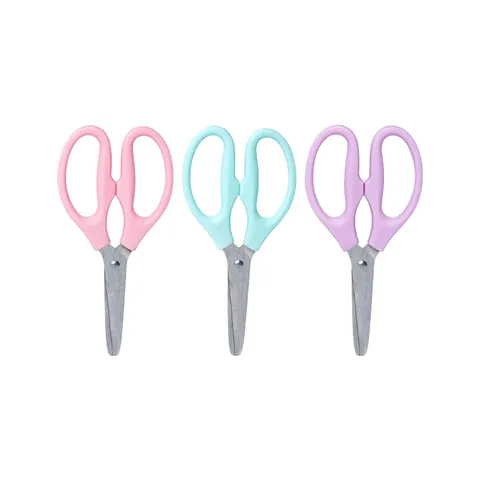 Stainless Steel Office Scissors Round Head Safety Craft Scissors Comfort Grip Handle School Stationery Utility Cutting Scissors For Student DIY Art Handmade Supplies