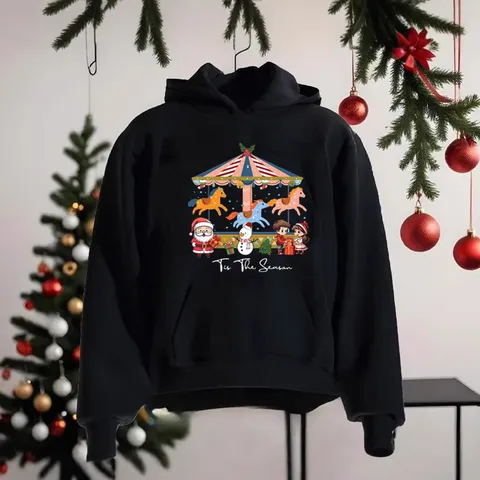 Felpa con Cappuccio Pullover Natalizia Unisex Manica Lunga Felpata Casual Con Stampa Giostra Cartoon