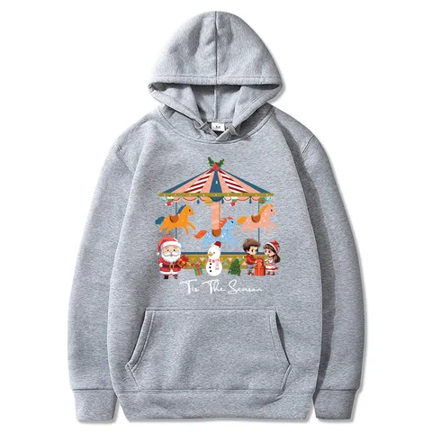 Felpa con Cappuccio Pullover Natalizia Unisex Manica Lunga Felpata Casual Con Stampa Giostra Cartoon