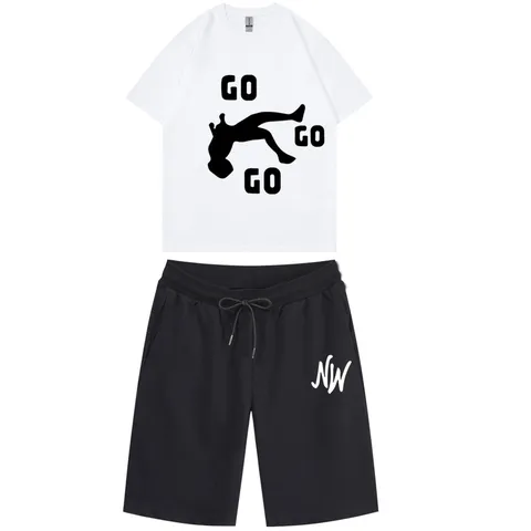 Completo Casual Estivo da Uomo Top e Bottom in Cotone T-Shirt Manica Corta e Pantaloncini con Coulisse Abbigliamento Sportivo