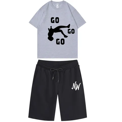 Completo Casual Estivo da Uomo Top e Bottom in Cotone T-Shirt Manica Corta e Pantaloncini con Coulisse Abbigliamento Sportivo
