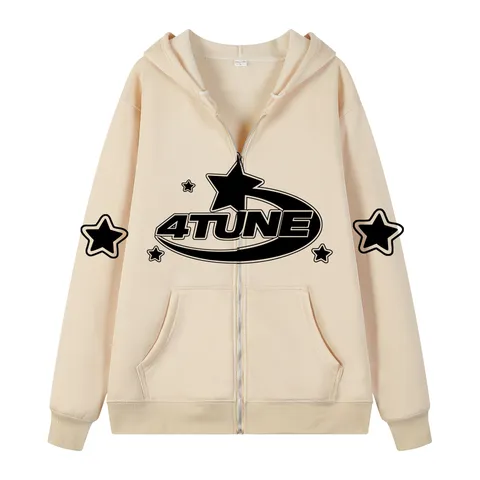 Men's Casual Full Zip Hooded Sweatshirt Y2K Vintage Star Print Fleece Lined Long Sleeve Hoodie Outerwear Top