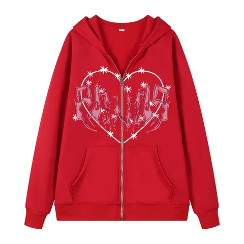 Herren Gotischer Zip Up Kapuzenpullover Y2K Grafik Oversized Sweatshirt Fleecegefüttert Lässige Jacke Langarm Top