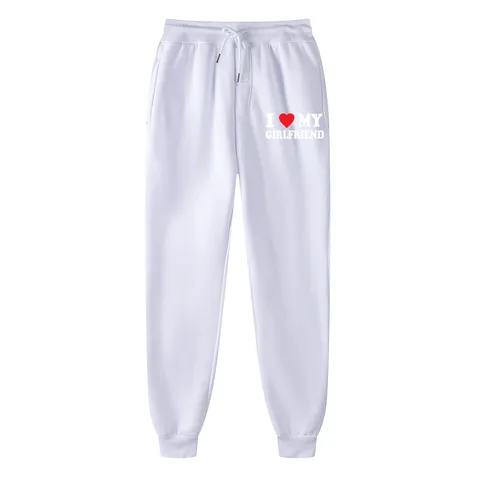 I Love My Girlfriend Letter Print Men's Fleece Sweatpants Casual Thickened Cotton Blend Joggers Winter Sport Bottoms