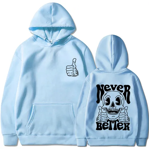 Unisex Halloween Skull Graphic Hoodie Fleece Lined Long Sleeve Pullover Sweatshirt Never Better Print Pocket Casual Top