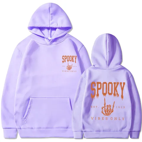 Sweat à Capuche Imprimé Halloween Unisexe Graphique Main de Squelette Sweat en Polyester Manches Longues avec Poche Kangourou Spooky Vibes Only Pullover
