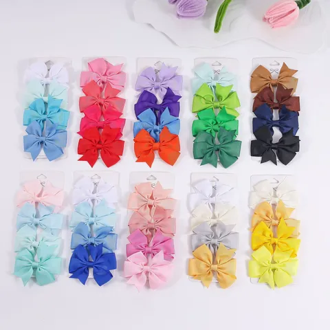 Handmade Grosgrain Ribbon Bow Hair Clips Western Style Alligator Clips Kids Girls Hair Accessories Solid Color Bows Gift