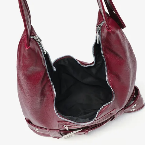 Sac Cabas de Style Moto Rétro pour Femmes Grande Capacité en Cuir PU Sac Sous le Bras Boucle en Métal Oeillet