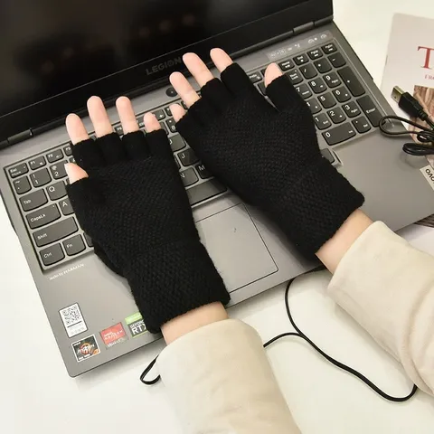 Guanti Riscaldati USB Uomo Donna Invernali Caldi in Maglia di Cashmere Mezzo Dito Con Patta 3 Livelli di Temperatura Regolabili Guanti Elettrici per Digitazione