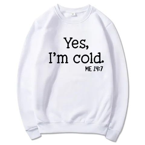 Yes I'm Cold Me 24:7 Letter Print Men's Casual Sweatshirt Polyester Round Neck Long Sleeve Pullover Top Fashion Streetwear
