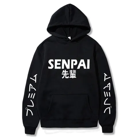 Haut à Capuche Style Japonais pour Hommes Imprimé Lettres SENPAI Doublé de Molleton Coupe Décontractée Sweat à Capuche Sportif pour Hommes Femmes
