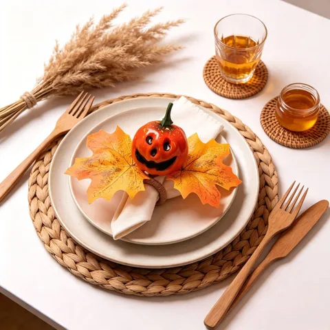 Autumn Pumpkin Maple Leaf Napkin Ring For Hotel Table Decoration Halloween Thanksgiving Festival Party Dining Table Decor