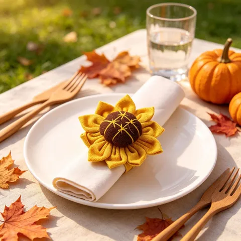 Rustic Sunflower Fabric Napkin Rings Woven Jute Rope Napkin Holder Autumn Floral Table Top Decoration For Hotel Dining Party Decor