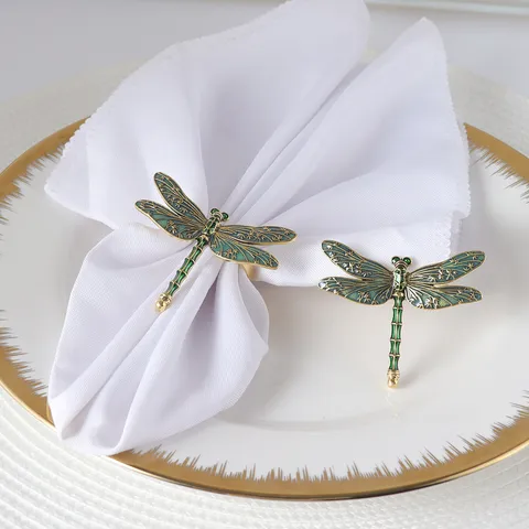 Zinc Alloy Dragonfly Napkin Rings Gold Green Enamel Napkin Buckles For Hotel Restaurant Wedding Party Table Decor