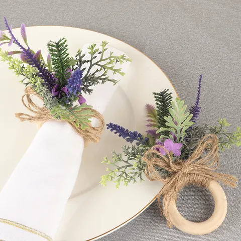 Portatovagliolo di Lusso con Fiori Artificiali Anello in Rattan e Spago Decorazione da Tavolo per Hotel Banchetti Matrimoni Casa
