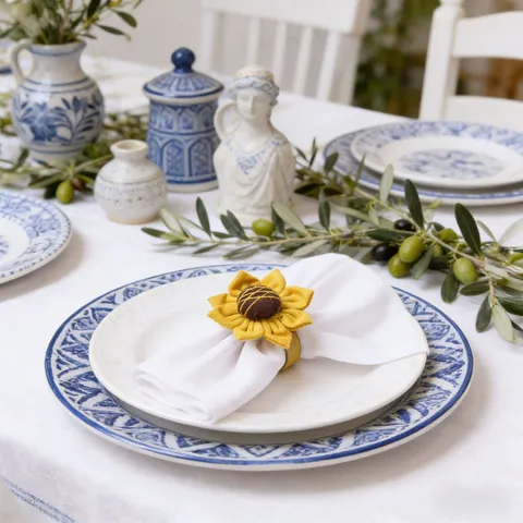 Handmade Sunflower Napkin Ring Fabric Flower Napkin Buckle Cotton Linen Table Decoration European Style Banquet Wedding Decor Accessory