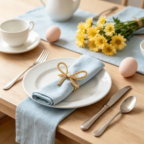 European Style Linen Napkin With Bow And Artificial Pearl Decoration Easter Party Table Decorative Napkin For Home Banquet
