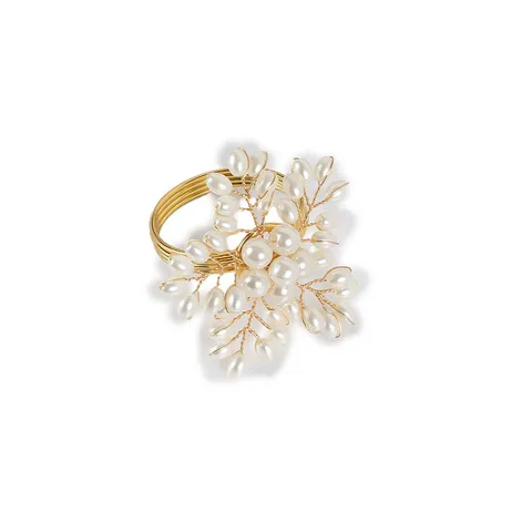 Luxury Gold Woven Floral Napkin Rings With Artificial Pearl For Hotel Wedding Table Decor Elegant Napkin Buckle Holder
