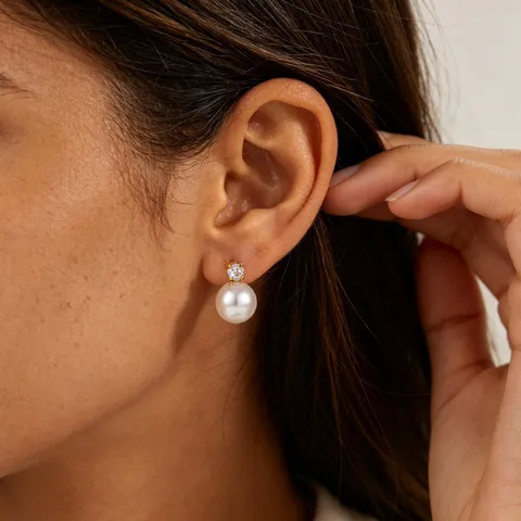 Stainless Steel Freshwater Pearl Zirconia Drop Earrings For Women Elegant Vintage Chanel Style Jewelry Gold Silver Plated