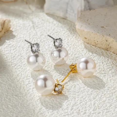 Stainless Steel Freshwater Pearl Zirconia Drop Earrings For Women Elegant Vintage Chanel Style Jewelry Gold Silver Plated