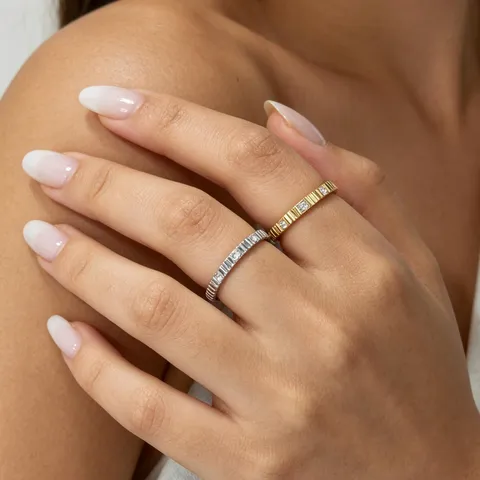 Minimalistische Roestvrijstalen Tandwieltextuur Strass Ring 18K Vergulde Band Ring Hoge Kwaliteit Stapelbare Sieraden Ring Voor Vrouwen