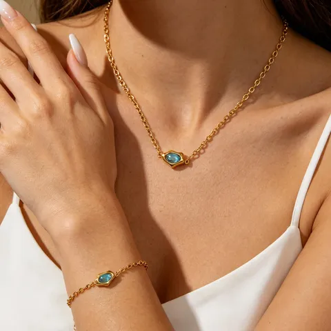 Irregular Geometric Rhinestone Necklace Bracelet Stainless Steel Gold Plated Non Fading Dainty Jewelry For Women Daily Wear